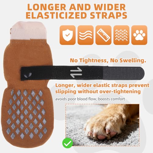 Anti Slip Dog Socks Shoes for Hot Pavement to Prevent Licking Paws Scratching (Khaki / Medium (4 Pack))