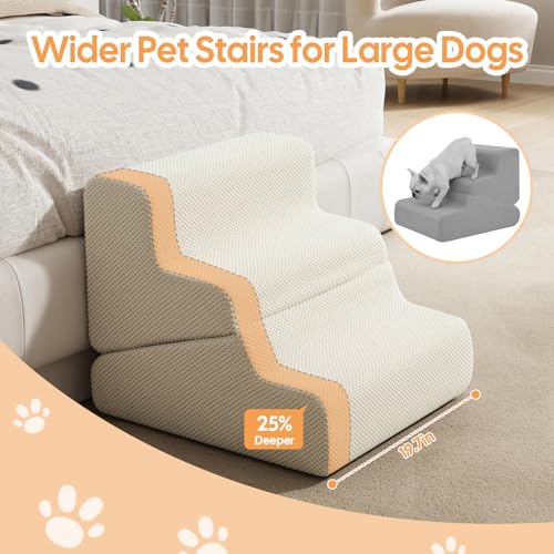 Dog Ramp for Bed (Beige / Extra Wide 3 Step)