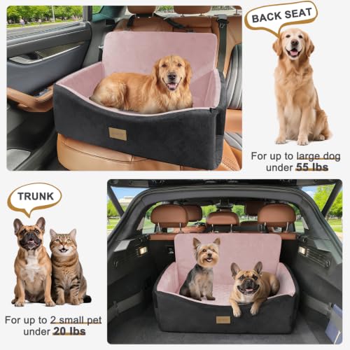 Dog Car Seat for Large Medium Sized Dogs Under 55 lbs (Black Pink / Medium/Large)