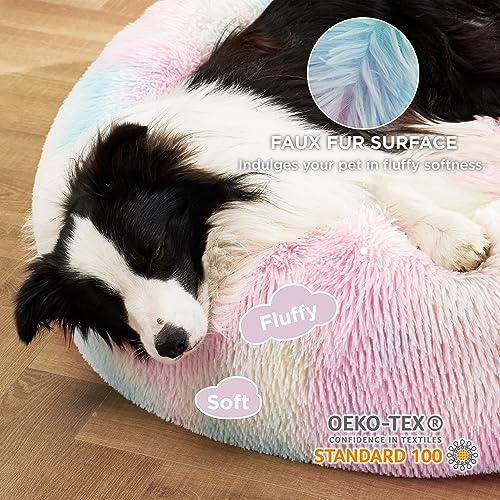 Calming Dog Beds Large Sized Dog Donut Washable Pet Bed (36"L x 36"W x 10"Th / Multi Color)