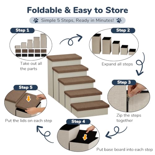 5 Step Wide Dog Stairs with Storage 23" H (Brown / 50"D x 17"W x 23"H)