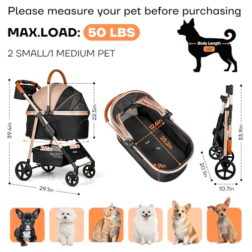 Dog Cat Stroller for Small (Khaki)