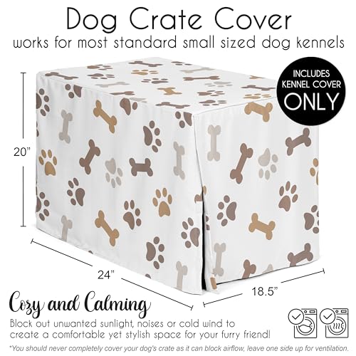 24in. Small Dog Crate Cover (Brown Paw Bone / 24in. x 20in. x 18.5in.)