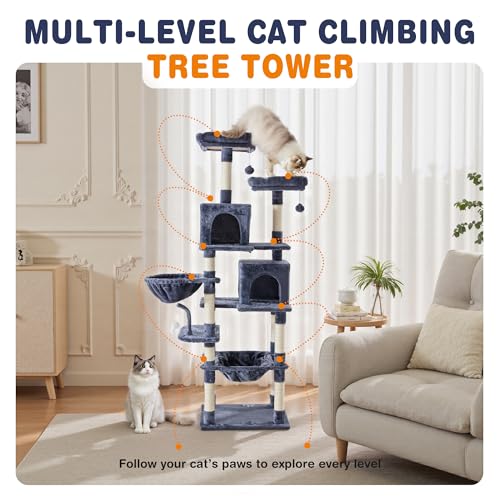 71 Inch Cat Tree Tower with Natural Sisal Scratching Post (Dark Grey / 71IN)