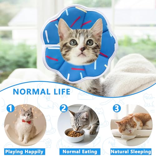 Soft Adjustable Cat Cone Collar (Blue Stripe / Medium)