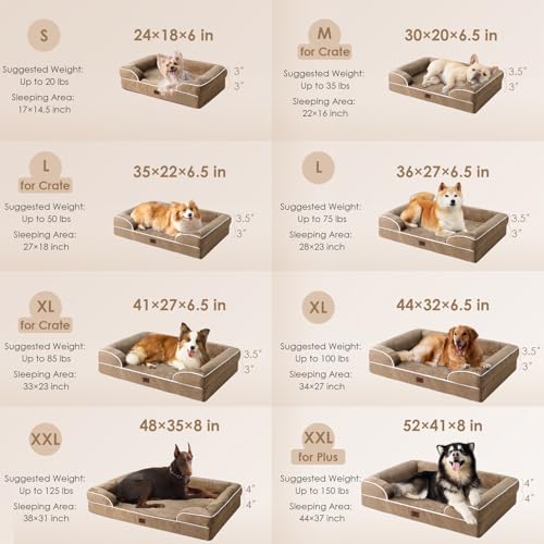 Orthopedic Dog Beds for Extra Large Dogs (Camel / 44.0"l X 32.0"w X 6.5"th)