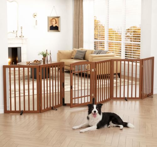 Dog Gate Indoor (Walnut / 132.3"Wx30"H, 6 Panels w/ Door)