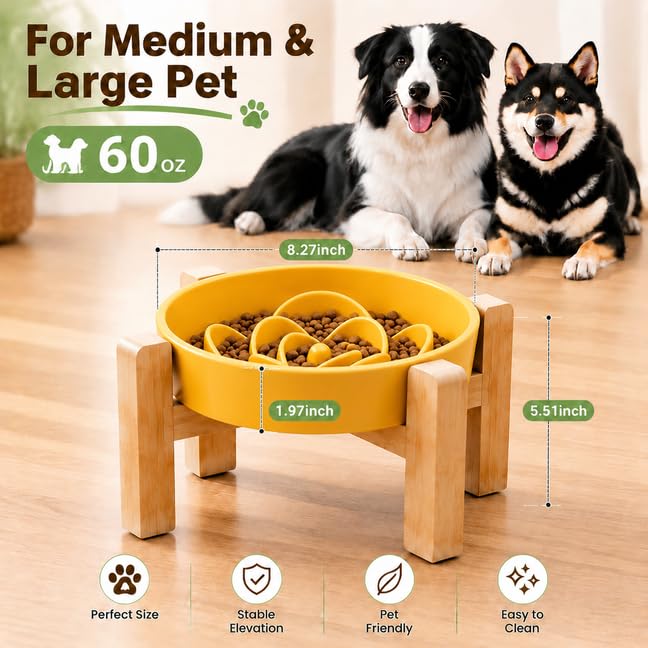 8.66 in Dog Bowl Ceramic Slow Feeder for Medium Large Dogs (Yellow / 8.66in)