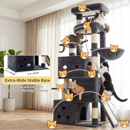 Cat Tree, 74-Inch Streamlined Cat Tower for Large Cats HCT061G (74 inch / Smoky Gray)