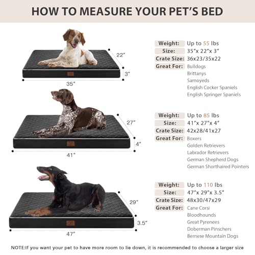 Orthopedic Waterproof XL Dog Bed for Crate Cozy Sleep (black / 41"L x 27"W x 4"Th)