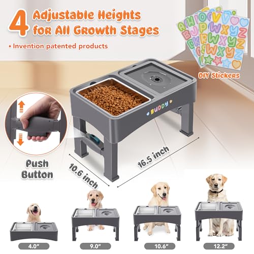 2-in-1 Elevated Dog Bowls with 4 Height Adjustable Raised Stand (2-in-1 Grey)