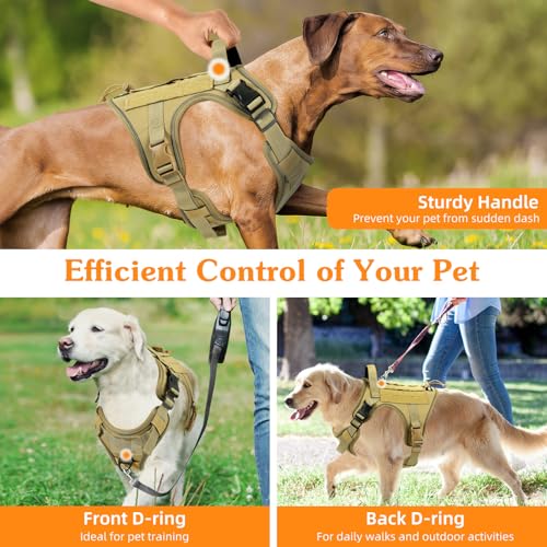 Heavy Duty Tactical Dog Harness for Medium Dog (Army Yellow / M (Chest: 22-39.3", Neck: 14.1-26.7"))