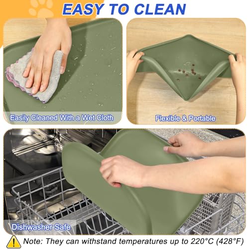 Waterproof Silicone Pet Food Mat with Raised Edge for Dog & Cat (Light Olive Green / 22"L x 14"W)