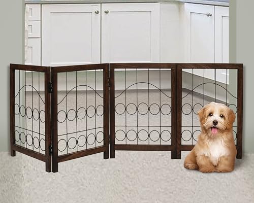 Freestanding Pet Gate for Dogs (Burnt / 72"x24" Circle 4 Panels)