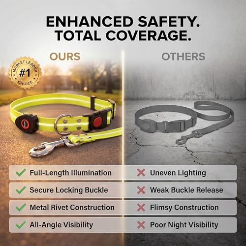 LED Dog Collar & 4 Foot Leash (Yellow)