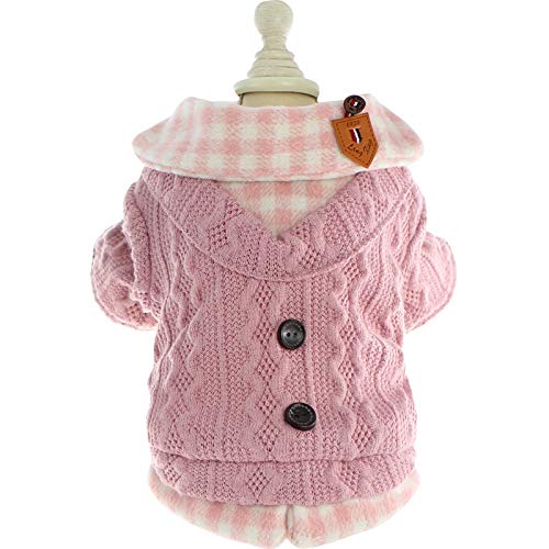 Dog Princess Sweater for Small Dogs Thick Shirt Plaid Clothes Costume Pet Girl Cute Coat Outfits Fall Costumes Winter Dog Sweaters (M / Pink)