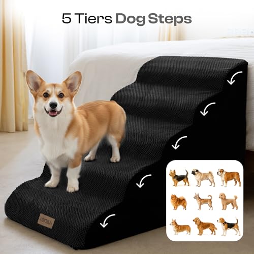Extra Wide Dog Stairs for Large Dogs (Black / Stairs- 25"H)