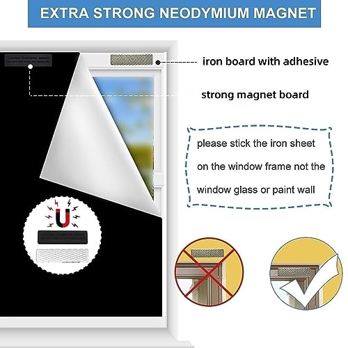 Magnetic Blackout Shades Temporary Blackout Curtains 100% Blackout Blind Window Cover for Windows and Doors (Black - Moon & Stars / 57"W x 118"H)