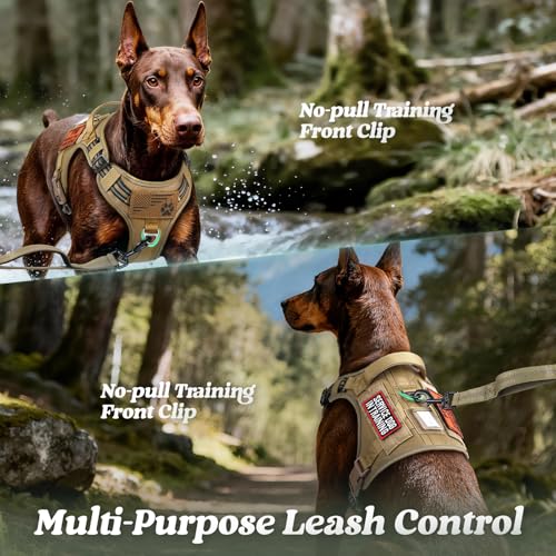 Tactical Dog Harness for Large Dogs (L(Chest:22"-37",Neck:21.1"-30.3",Back:8.3") / Brown)
