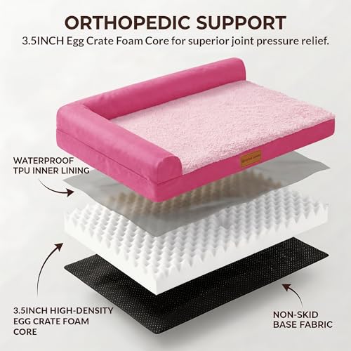 Orthopedic Large Dog Bed Washable Pet Sofa Bed 42''X28''Pink (Pink / 42"L x 28"W x 3.5"Th)
