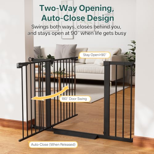 29.6 44.6 in Wide Baby Gate for Stairs and Doorways (Black / 29.6-44.6"W x 28"H)