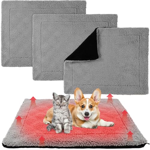 3 Pack Self Warming Dog Bed for Large Dog 27x35 Inch Mat Self Heating Cat Reflects Body Heat Extra Warm Thermal Pet Pad Washable Cat Bed for Outdoor Indoor Large Kittens Puppy (Black/Gray / 27x35 Inch)