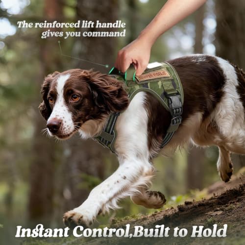 Tactical Dog Harness for Large Dogs (L(Chest:22"-37",Neck:21.1"-30.3",Back:8.3") / Green Camo)