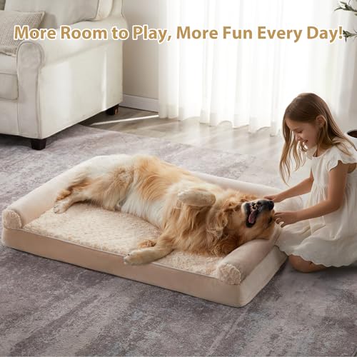 Orthopedic Washable XXL Dog Bed for Senior Dog Cozy Sleep (48"l x 35"w x 7"th / Beige)