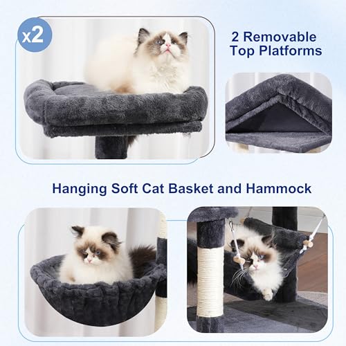 Cat Tree 71'' Tower for Large Cat with Scratching Post (71 inches / Smoky gray)