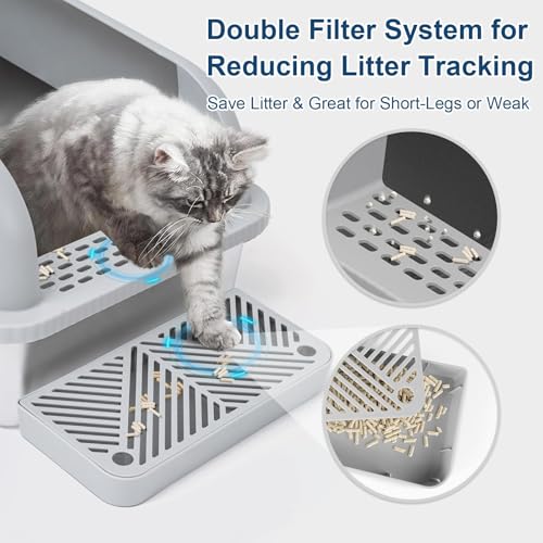 2 Pack XL Enclosed Stainless Steel Cat Litter Box for Multi (2PK Light Grey / Large)