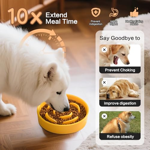 6'' Ceramic Slow Feeder Dog Bowls (6 inch / Yellow)
