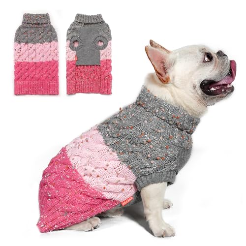 Color Block Dog Sweater for Small Medium Dog Turtleneck Thermal Knit (X-Large (30-42lbs) / 02# Pink)