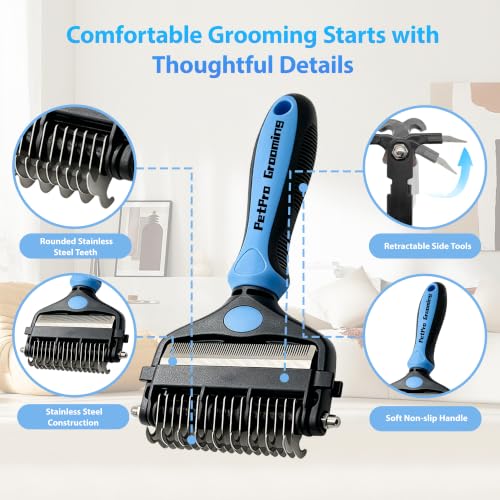 3-in-1 Grooming Brush: Skin-Safe Dematting Rake for Dogs & Cats