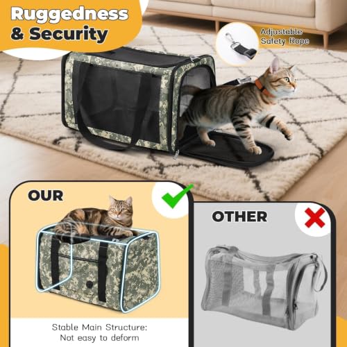 25lbs Cat Carrier Lightproof Soft Sided Pet Carrier for Large Cat (17.5"L x 11.0"W x 11.0"H / Digital Camouflage（No Privacy Curtain))
