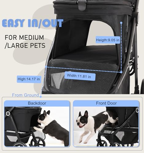 Dog Stroller for Medium Large Dogs up to 66lbs Portable&Foldable (Black / Medium)