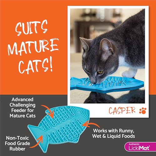 Casper, Fish-Shaped Cat Slow Feeders Lick Mat, Boredom Anxiety Reducer; Perfect for Food, Treats, Yogurt, or Peanut Butter. Fun Alternative to a Slow Feed Cat Bowl or Dish, Pink (Pink)