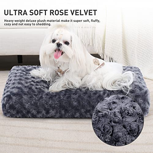 Washable Dog Bed Small Dog Crate Bed Plush Pet Mat 21"x13" Dark Gray (Dark Grey / 21.0"L x 13.0"W x 2.5"Th)