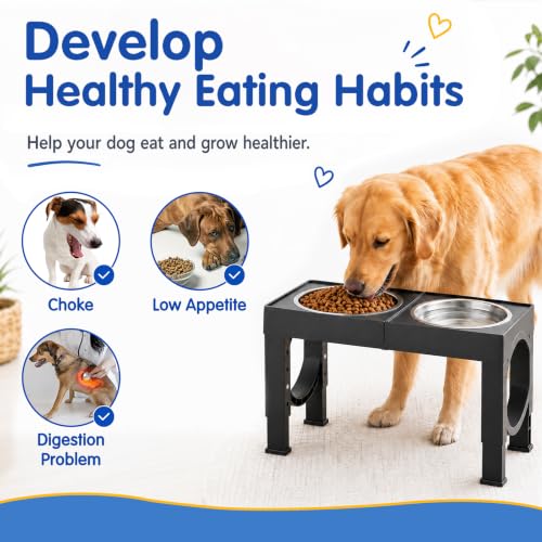 Elevated Dog Bowls Large Breed Raised Dogs Bowl Stand Large (A-Black)