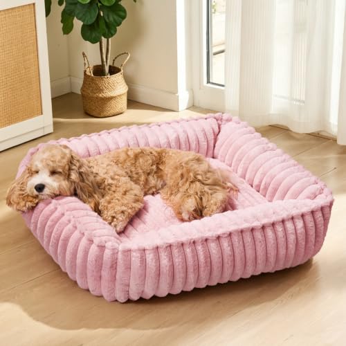 Medium Dog Bed Calming Cat Bed for Indoor Cats 24’’x20’’ Pink (Pink / 24"L x 20"W x 6"Th)