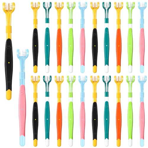 20 Pcs 7 Inch Dog Toothbrush 3 Sided Pet Teeth Cleaning Brush Dental Care Suitable for Dog Most Pets Cat Puppy Kitten Different Teeth and Mouth Shapes Cleaning