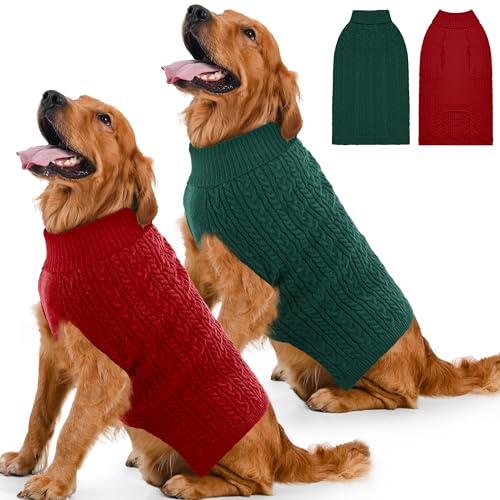 Dog Sweater 2 Pack for Large Dogs (Red & Green / XX-Large)
