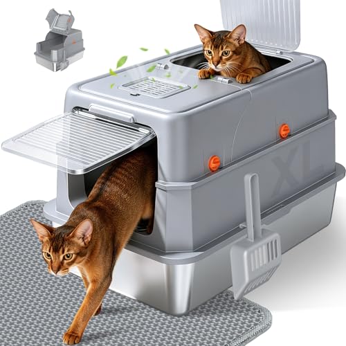 Enclosed Stainless Steel Litter Box (Grey)