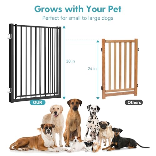 Freestanding Dog Gate with Door for Indoor & Outdoor (Black / 【8 Panels with Door】208"W×30"H)