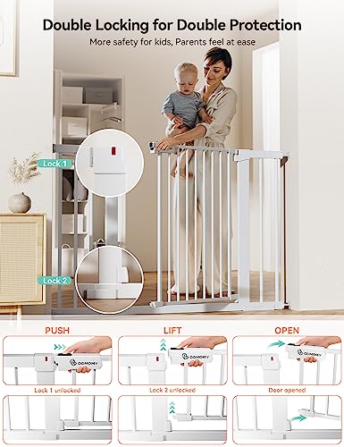 30" Tall Baby Gate for Stairs Doorways (30"Tall 46"Wide / White)