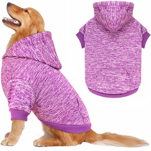 Dog Sweaters for Large Dogs Hoodie Fleece Dog Sweater Soft Clothes Sweatshirt with Pocket Hoodie for Large Dogs (X-Large / Purple)