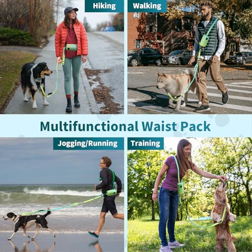 Waist Running Bungee Hands Free Dog Leash with Zipper Pouch for Walking Jogging Hiking