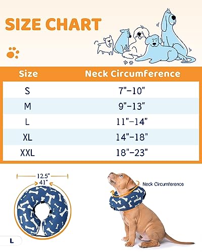 Inflatable Dog Cone Collar Alternative After Surgery (T Bone Navy / L(Neck 12"-16"))