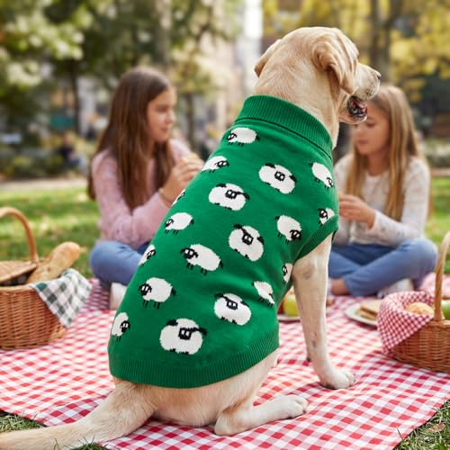 Warm Dog Sweater with Cute Sheep Pattern Dog Sheep Knit Sweater Thermal Puppy Clothes Soft Breathable Pet Knitwear Cozzy Pet Pullover Outfit for Small Medium Large Dogs L (Large)