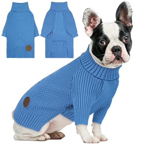 Dog Sweater Long Sleeve Warm Knit Sweaters for Medium Dogs Boy Girl (Light Blue / X-Large)
