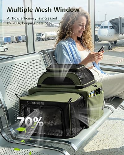 Top Expandable Airline Approved Pet Carrier for Cats (Olive Green)
